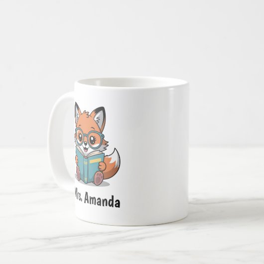 Cute Fox Reading Book Illustration Kaffeetasse (Vorderseite Links)