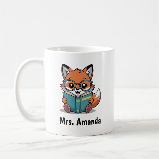 Cute Fox Reading Book Illustration Kaffeetasse (Links)