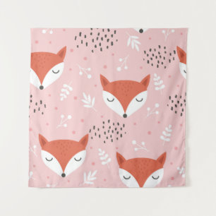 Cute fox seamless pattern, wolf hand drawn forest wandteppich