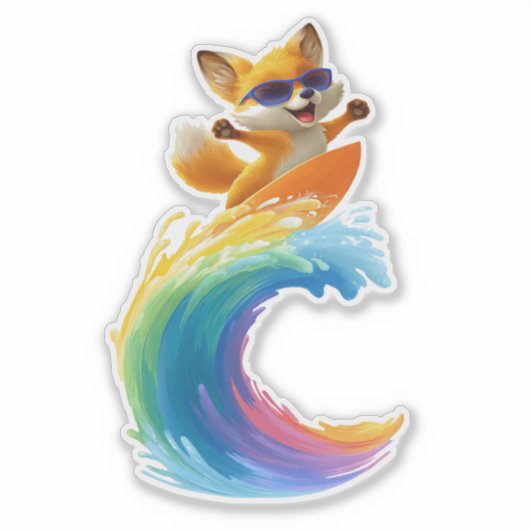 Cute Fox Sticker – Surfboard Wave (Vorderseite)
