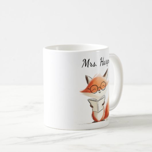 Cute Fox Teacher Reading Kaffeetasse (VorderseiteRechts)