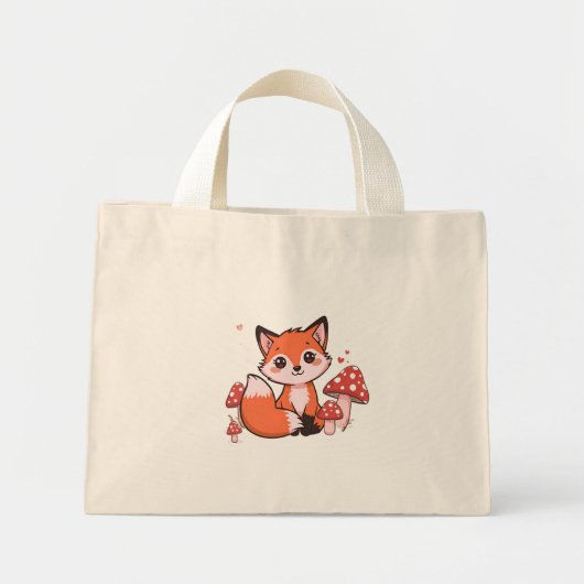Cute Fox Tiny Tote Bag – Woodland Animal Canvas Mini Stoffbeutel (Vorne)