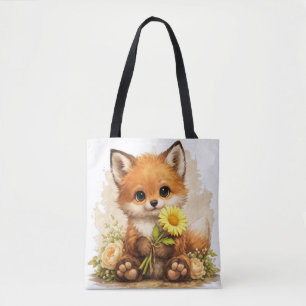 Cute Fox Tote Bag – Kawaii Animal Floral Gift Tasche