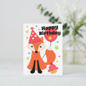 Cute fox with balloon cupcake star happy birthday postkarte (Stehend Vorderseite)