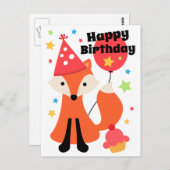 Cute fox with balloon cupcake star happy birthday postkarte (Vorne/Hinten)