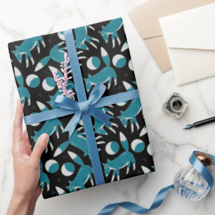 Cute foxes and moons pattern in blue and white geschenkpapier