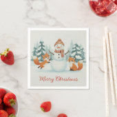 Cute Foxes and Snowman Merry Christmas Serviette (Beispiel)