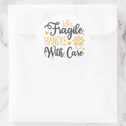 Cute FRAGILE Handle With Care Labels | Aesthetic Runder Aufkleber (Tasche)