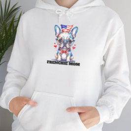 Cute French Bulldog American Flag with Hearts Hoodie