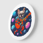 Cute French Bulldog Astronaut Playing Guitar – Fun Große Wanduhr (Winkel)