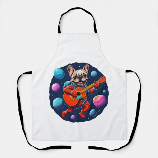 Cute French Bulldog Astronaut Playing Guitar – Fun Schürze (Vorderseite)