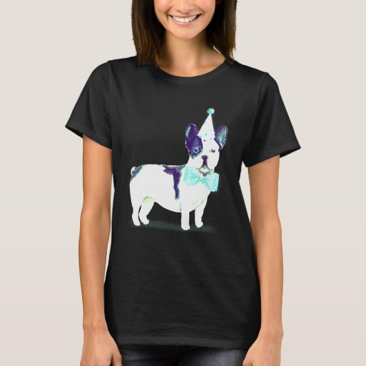 Cute French Bulldog Black And White Pup Birthday C T-Shirt (Vorderseite)