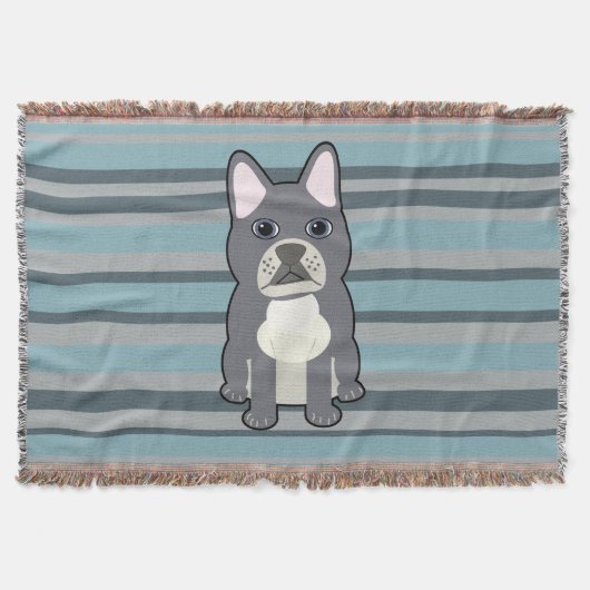 Cute French Bulldog Blue Striped Decke (Vorderseite)
