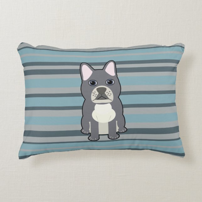 Cute French Bulldog Blue Striped Dekokissen (Vorderseite)