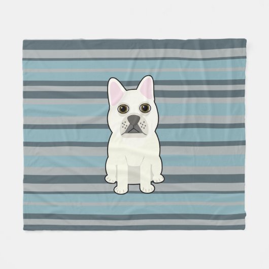 Cute French Bulldog Blue Striped Fleecedecke (Vorderseite (Horizontal))