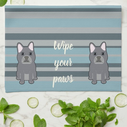 Cute French Bulldog Blue Striped Geschirrtuch (Gefaltet)