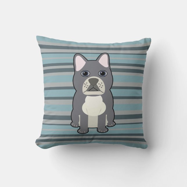 Cute French Bulldog Blue Striped Kissen (Vorderseite)