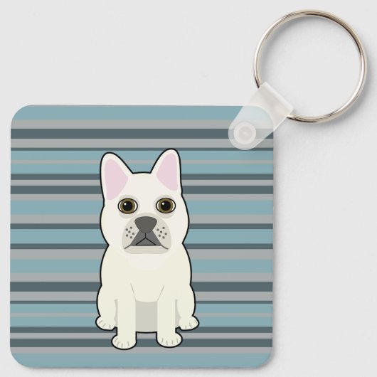 Cute French Bulldog Blue Striped Schlüsselanhänger (Rückseite)