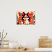 Cute French Bulldog by the Christmas Fireplace Poster (Küche)