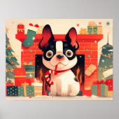 Cute French Bulldog by the Christmas Fireplace Poster (Vorne)