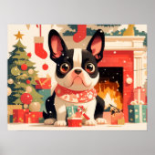 Cute French Bulldog by the Christmas Fireplace Poster (Vorne)