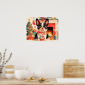 Cute French Bulldog by the Christmas Fireplace Poster (Küche)