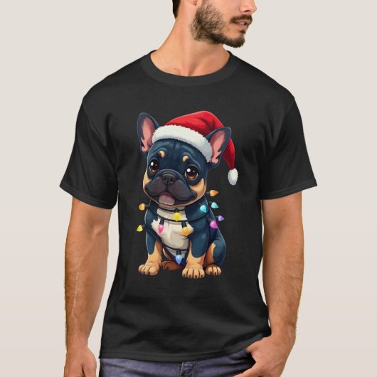 Cute French Bulldog Christmas Santa Pet Dog Lover  T-Shirt (Vorderseite)