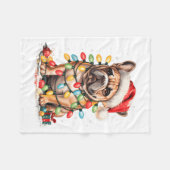 Cute French Bulldog Christmas Tree Santa Xmas Ligh Fleecedecke (Vorderseite (Horizontal))