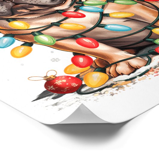 Cute French Bulldog Christmas Tree Santa Xmas Ligh Poster (Ecke)