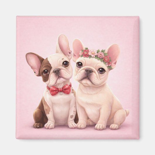 Cute French Bulldog Couple Valentine Illustration  Magnet (Vorne)