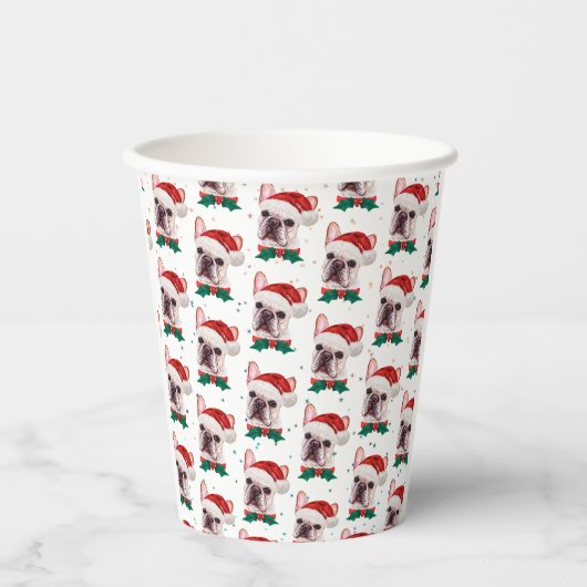 Cute French Bulldog Dog Christmas Pattern Pappbecher (Vorderseite)