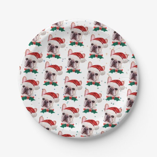 Cute French Bulldog Dog Christmas Pattern Pappteller (Vorderseite)