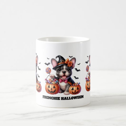 Cute French Bulldog Halloween Candy Witch Kaffeetasse (Mittel)