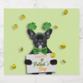 Cute French Bulldog Happy St. Patrick’s Day Clover Bierflaschenetikett (Einzelnes Label)