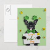 Cute French Bulldog Happy St. Patrick’s Day Clover Postkarte (Vorne/Hinten)