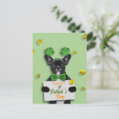 Cute French Bulldog Happy St. Patrick’s Day Clover Postkarte (Stehend Vorderseite)