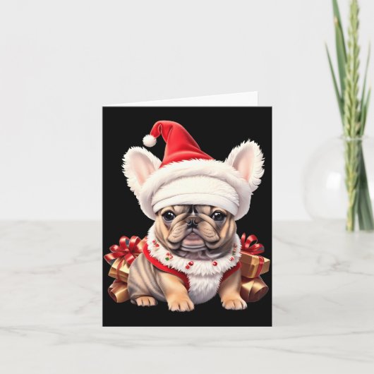 Cute French Bulldog Santa Hat Merry Christmas T Sh Karte (Vorderseite)