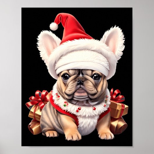 Cute French Bulldog Santa Hat Merry Christmas T Sh Poster (Vorne)