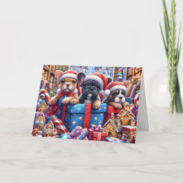 Cute French Bulldogs Christmas Feiertagskarte
