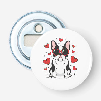Cute Frenchie in Love Heart Sunglasses Illustratio Flaschenöffner