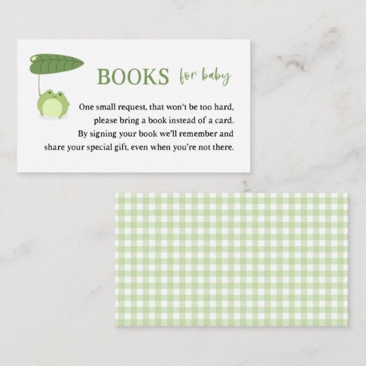 Cute Frog Baby Shower Bring a Book Request Begleitkarte (Vorne/Hinten)