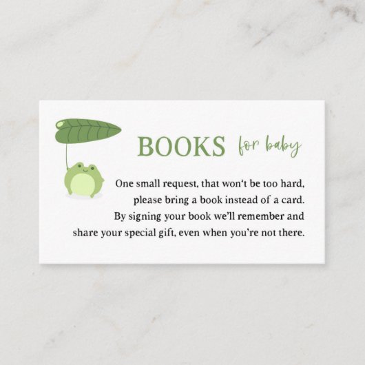 Cute Frog Baby Shower Bring a Book Request Begleitkarte (Vorderseite)
