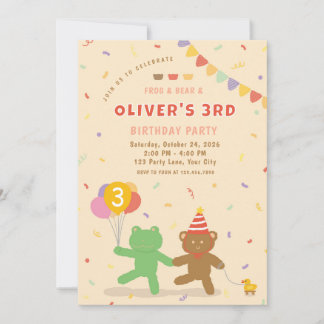 Cute Frog & Bear Birthday Party Invitation Einladung