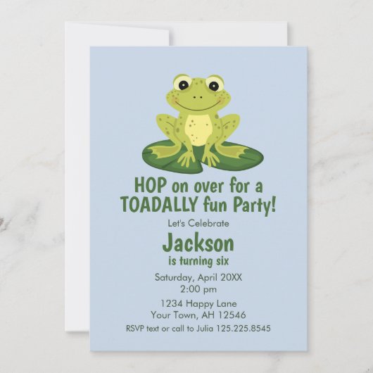 Cute Frog Birthday Invitation Einladung (Vorderseite)