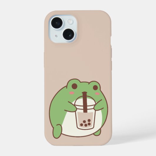 Cute Frog Drinking Bubble Tea | Kawaii Aesthetic i iPhone 15 Hülle (Rückseite)