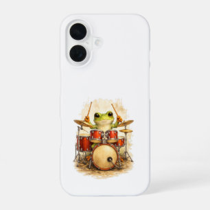 Cute Frog Drummer iPhone 16 Case – Music Fun Hülle