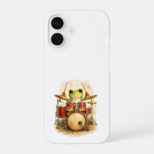 Cute Frog Drummer iPhone 16 Case Music Hülle