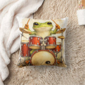 Cute Frog Drummer Throw Pillow – Fun Decor Kissen (Decke)