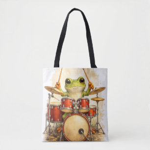 Cute Frog Drummer Tote Bag Kawaii Animal Tasche