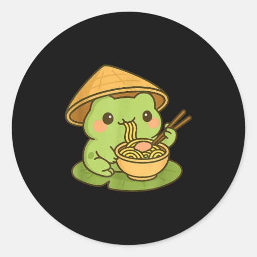 Cute Frog Eating Ramen Anime Japanese Men Women Ki Runder Aufkleber (Vorderseite)